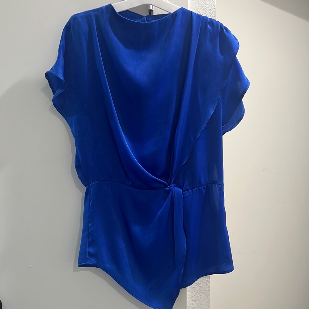 Zara Blue Asymmetrical Tie Front Blouse